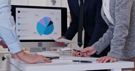 A group of business people are discussing reports, gesturing, hands close-up. Collaboration between the finance department. Discussion on marketing. Profit indicators, brainstorm - Powered by Adobe