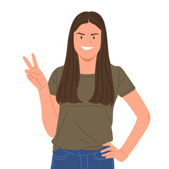 young woman showing different hand gestures and facial expressions, various emotions and signs, flat vector illustration on white background.Good for education,sticker,poster,template and more