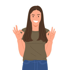 young woman showing different hand gestures and facial expressions, various emotions and signs, flat vector illustration on white background.Good for education,sticker,poster,template and more