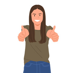 young woman showing different hand gestures and facial expressions, various emotions and signs, flat vector illustration on white background.Good for education,sticker,poster,template and more