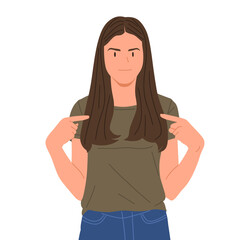 young woman showing different hand gestures and facial expressions, various emotions and signs, flat vector illustration on white background.Good for education,sticker,poster,template and more