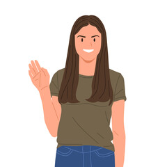 young woman showing different hand gestures and facial expressions, various emotions and signs, flat vector illustration on white background.Good for education,sticker,poster,template and more
