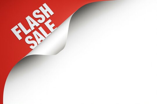 Bright red corner with flash sale text and curled page effect for promotional advertising and special offers - Powered by Adobe