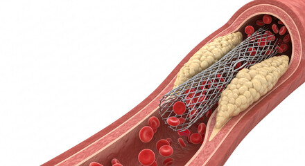 Coronary Stent Opening Blocked Artery — 3D Medical Illustration