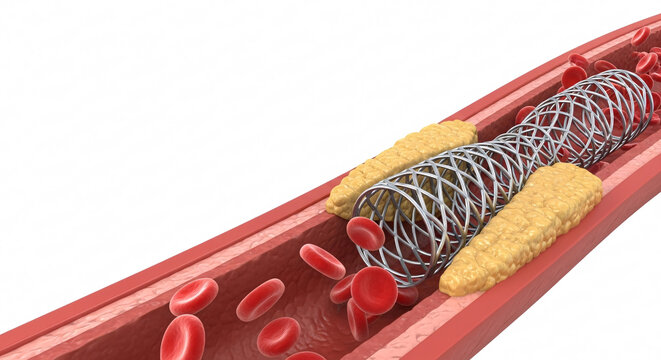 Coronary Stent Opening Blocked Artery &mdash; 3D Medical Illustration