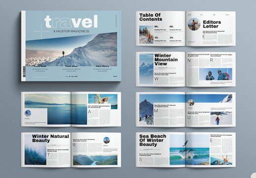 Winter Travel & Vacation Magazine Template Landscape