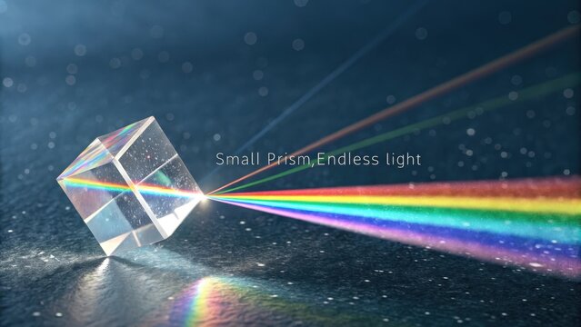 A prism refracting light creating a colorful rainbow spectrum