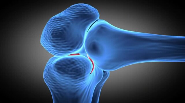Animated Knee Joint XRay View with Red Cartilage on Grey Background
