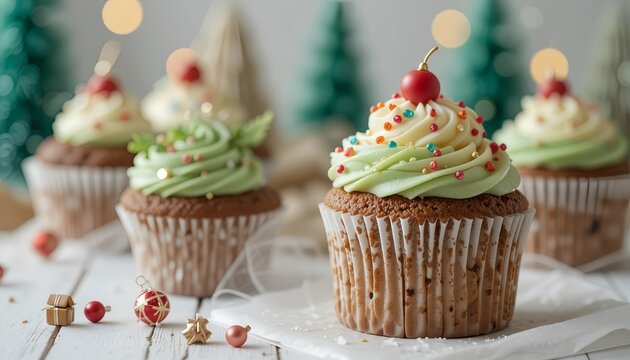 chocolate cupcakes with icing at Christmas