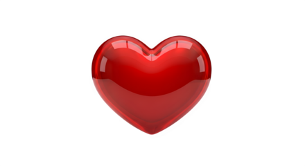 A glossy red heart, isolated on transparent background, shines with a vibrant hue, symbolizing love and passion, its smooth surface reflecting light in a captivating display of affection and warmth, a