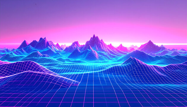 Futuristic Wireframe Mountains