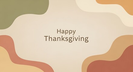 A warm, abstract background with wavy autumnal colors and "Happy Thanksgiving" text.
