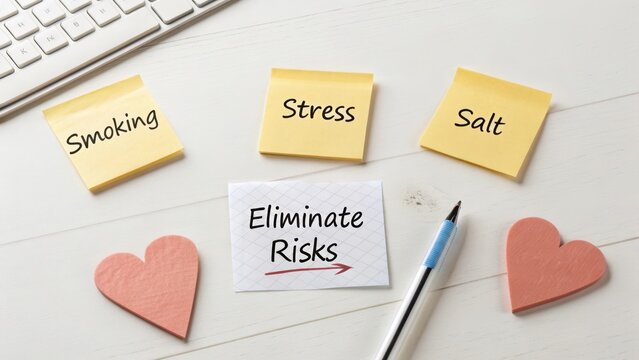 Notes on a white desk demonstrating stress and risk elimination