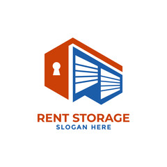 Self storage logo design template. Safe storage garage vector illustration. With concept of padlock and garage symbol combination.