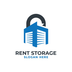 Self storage logo design template. Safe storage garage vector illustration. With concept of padlock and garage symbol combination.