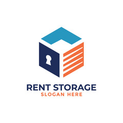 Cube with storage logo design template. Garage vector illustration. With concept of padlock and garage symbol combination.