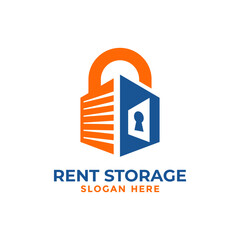 Self storage logo design template. Safe storage garage vector illustration. With concept of padlock and garage symbol combination.