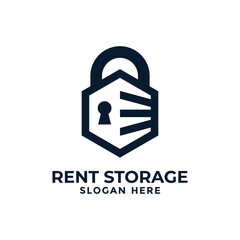 Self storage logo design template. Safe storage garage vector illustration. With concept of padlock and garage symbol combination.
