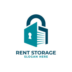 Self storage logo design template. Safe storage garage vector illustration. With concept of padlock and garage symbol combination.