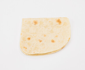 Delicious, soft tortilla folded into a compact wrap, shown on a clean white background. Perfect for quick lunch ideas, casual meals, and Mexican-inspired cuisine visuals for food and lifestyle project