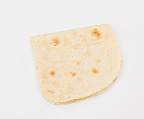 Delicious, soft tortilla folded into a compact wrap, shown on a clean white background. Perfect for quick lunch ideas, casual meals, and Mexican-inspired cuisine visuals for food and lifestyle project