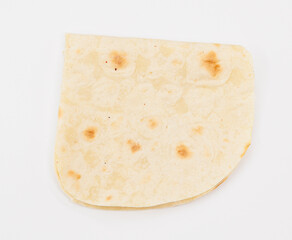 Delicious, soft tortilla folded into a compact wrap, shown on a clean white background. Perfect for quick lunch ideas, casual meals, and Mexican-inspired cuisine visuals for food and lifestyle project