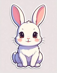 Fototapeta premium A charming cartoon bunny with large, expressive eyes, blushy cheeks, and long, upright ears, sitting pretty