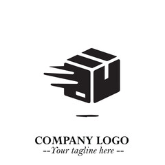 Box Moving Fast Symbol in Black on the White Background with Dynamic Delivery Design