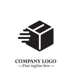 Box Moving Fast Symbol in Black on the White Background with Dynamic Delivery Design