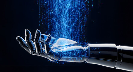 Physical AI robotic hand generating glowing blue energy stream