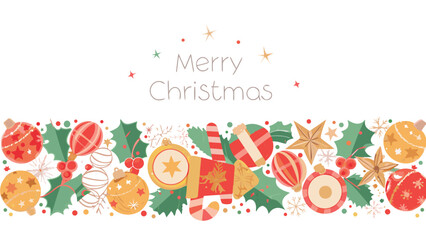 Obraz premium Festive merry christmas border design with traditional ornaments holly berries and candy canes on a white background
