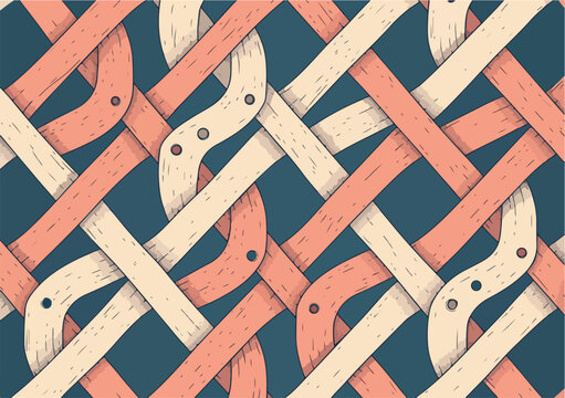 Intreccio geometrico astratto con linee curve e colori tenui, ideale per sfondi e design moderni, perfetto per progetti creativi e composizioni artistiche.