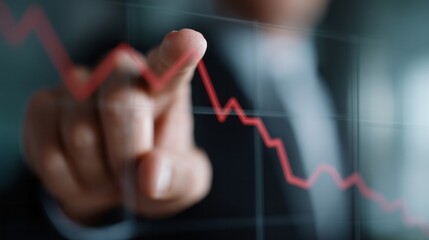 A contemplative finger traces declining graph, embodying finance's volatility dance, evoking Bullish Mystic Monday and Risk Awareness Week