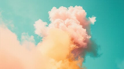 Naklejka premium Colorful Pink and Orange Cloud Against Bright Blue Sky in Artistic Nature Scene