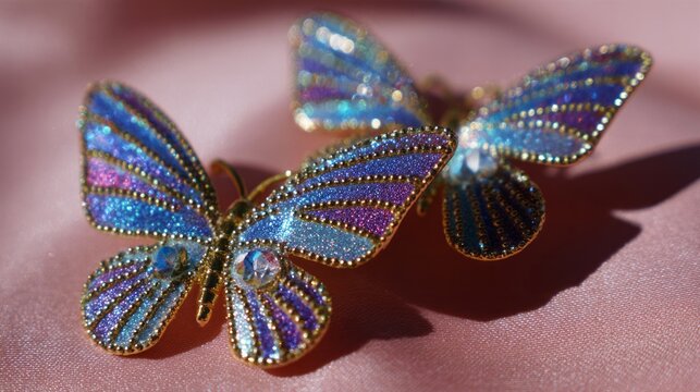 Fluttering sapphire butterflies basking on satin, exuding ethereal allure, embodying Diwali vibrance and Lunar New Year mystique