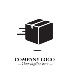 Box Moving Fast Symbol in Black on the White Background with Dynamic Delivery Design