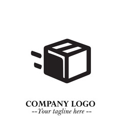 Box Moving Fast Symbol in Black on the White Background with Dynamic Delivery Design
