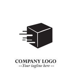 Box Moving Fast Symbol in Black on the White Background with Dynamic Delivery Design