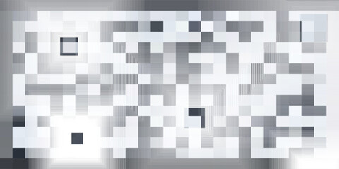 Monochrome close-up of a pixelated Data Matrix code, creating an abstract technological pattern.