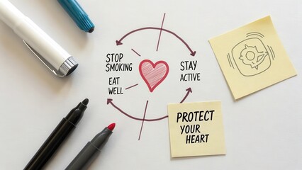 Diagram of a Heart with Health Promoting Tips