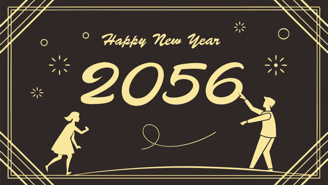 Happy new year 2056 retro style greeting card with festive design