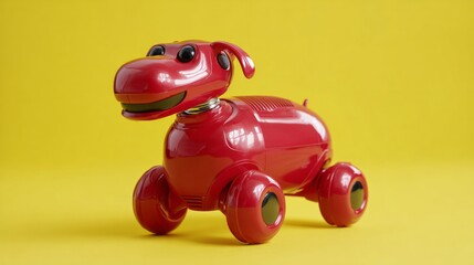 An exuberant crimson robot dog, embodying retro-futurism charm, sparks tech nostalgia on Geek Pride Day and National Robotics Week
