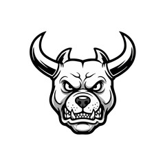 Horned Pitbull Mascot Logo, Bold Strokes, Aggressive Expression
