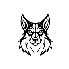 Naklejka premium Geometric Horned Dog Face Logo, Modern Flat Design, Symmetry, Black Silhouette