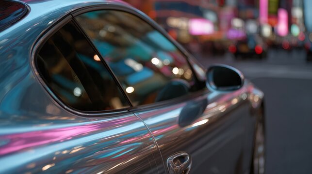 Sleek silver car glides through neon-drenched cityscape, evoking Tokyo Drift vibes and New Year's Eve anticipation