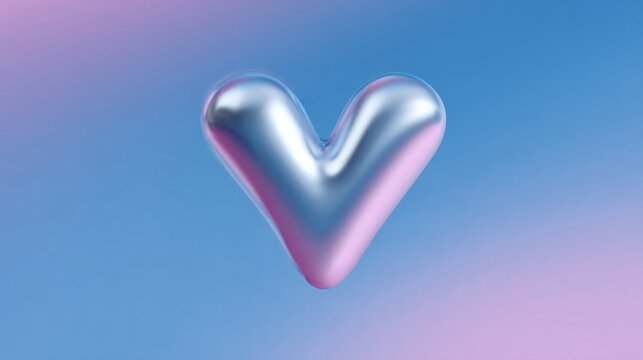Smooth metallic heart-shaped balloon floating serenely, evoking Vaporwave nostalgia and World Heart Day surrealism against a pastel dreamscape