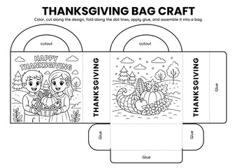 Fun Thanksgiving bag crafts for kids! Includes printable DIY coloring templates with turkeys, food, and fall themes. Perfect for classroom art, home activities, and holiday celebrations.