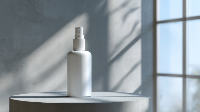 A minimalist bottle bathed in ethereal sunlight, perfect for Skincare Awareness Week or National Simplicity Day rituals
