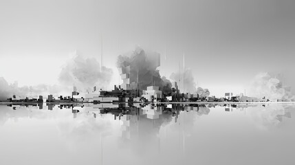 One of the most striking elements is the perfect reflection of the structure in the perfectly still water surface, creating an interesting vertical symmetry between the real object and its reflection.