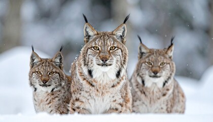 Fototapeta premium cute lynx family and their habitat in the wild